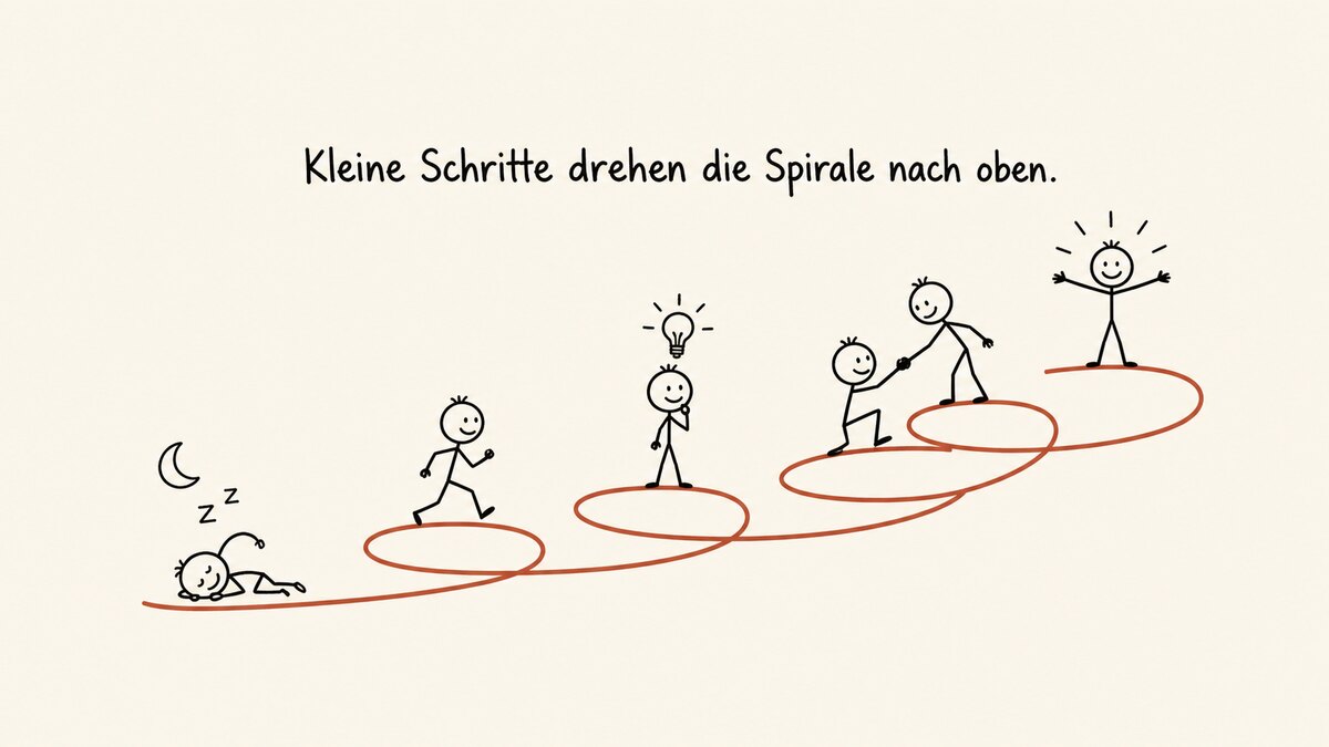 Kleine Schritte drehen die Spirale nach oben · Illustration