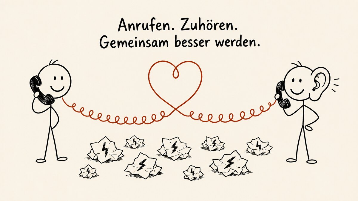 Anrufen. Zuhören. Gemeinsam besser werden · Illustration